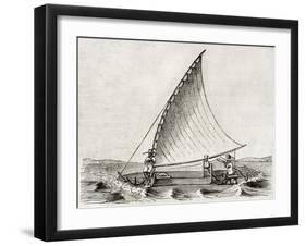 Old Illustration Of A Jangada, Traditional Fishing Boat Used In Northern Region Of Brazil-marzolino-Framed Art Print