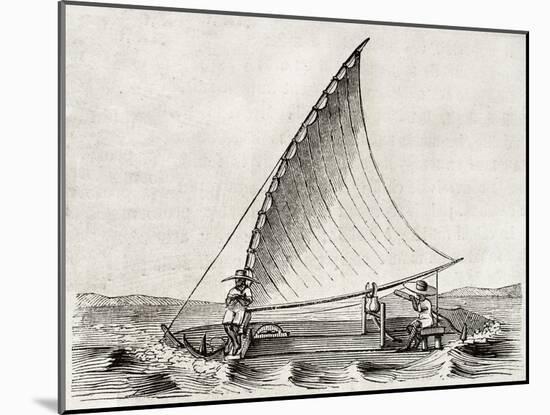 Old Illustration Of A Jangada, Traditional Fishing Boat Used In Northern Region Of Brazil-marzolino-Mounted Art Print