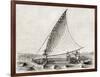 Old Illustration Of A Jangada, Traditional Fishing Boat Used In Northern Region Of Brazil-marzolino-Framed Art Print