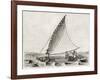 Old Illustration Of A Jangada, Traditional Fishing Boat Used In Northern Region Of Brazil-marzolino-Framed Art Print