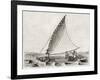 Old Illustration Of A Jangada, Traditional Fishing Boat Used In Northern Region Of Brazil-marzolino-Framed Art Print