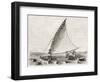 Old Illustration Of A Jangada, Traditional Fishing Boat Used In Northern Region Of Brazil-marzolino-Framed Art Print