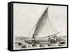 Old Illustration Of A Jangada, Traditional Fishing Boat Used In Northern Region Of Brazil-marzolino-Framed Stretched Canvas