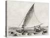 Old Illustration Of A Jangada, Traditional Fishing Boat Used In Northern Region Of Brazil-marzolino-Stretched Canvas