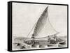 Old Illustration Of A Jangada, Traditional Fishing Boat Used In Northern Region Of Brazil-marzolino-Framed Stretched Canvas