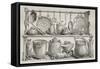 Old Illustration Of Bronze Pottery And Kitchen Utensils Found In Pompeii-marzolino-Framed Stretched Canvas