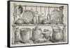 Old Illustration Of Bronze Pottery And Kitchen Utensils Found In Pompeii-marzolino-Framed Stretched Canvas