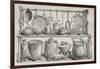 Old Illustration Of Bronze Pottery And Kitchen Utensils Found In Pompeii-marzolino-Framed Art Print