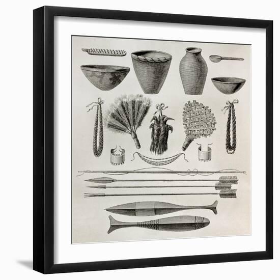 Old Illustration Of Natives Antis Pottery, Weapons And Ornaments, Peru-marzolino-Framed Art Print