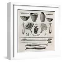 Old Illustration Of Natives Antis Pottery, Weapons And Ornaments, Peru-marzolino-Framed Art Print