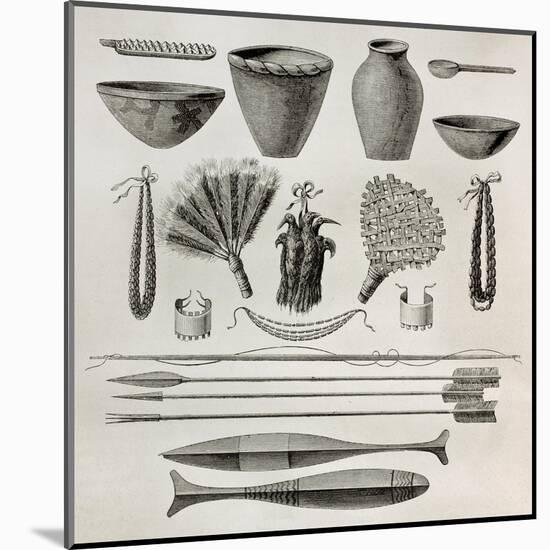 Old Illustration Of Natives Antis Pottery, Weapons And Ornaments, Peru-marzolino-Mounted Art Print