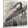 Old Illustration Of Train Crossing Wooden Trestle Bridge Along Union Pacific Railroad-marzolino-Mounted Art Print