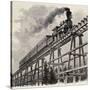 Old Illustration Of Train Crossing Wooden Trestle Bridge Along Union Pacific Railroad-marzolino-Stretched Canvas