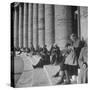 Old Italian Women Knitting While They Socialize in the Colonade of St. Peter's Square, Vatican City-Margaret Bourke-White-Stretched Canvas