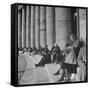 Old Italian Women Knitting While They Socialize in the Colonade of St. Peter's Square, Vatican City-Margaret Bourke-White-Framed Stretched Canvas