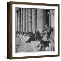 Old Italian Women Knitting While They Socialize in the Colonade of St. Peter's Square, Vatican City-Margaret Bourke-White-Framed Photographic Print