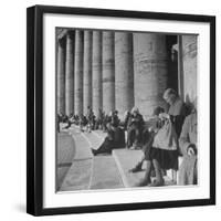 Old Italian Women Knitting While They Socialize in the Colonade of St. Peter's Square, Vatican City-Margaret Bourke-White-Framed Photographic Print