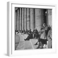 Old Italian Women Knitting While They Socialize in the Colonade of St. Peter's Square, Vatican City-Margaret Bourke-White-Framed Photographic Print