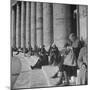 Old Italian Women Knitting While They Socialize in the Colonade of St. Peter's Square, Vatican City-Margaret Bourke-White-Mounted Photographic Print