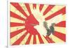 Old Japanese Flag with Crane-null-Framed Art Print