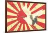 Old Japanese Flag with Crane-null-Framed Art Print