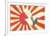 Old Japanese Flag with Crane-null-Framed Art Print