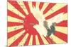 Old Japanese Flag with Crane-null-Mounted Art Print