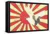 Old Japanese Flag with Crane-null-Framed Stretched Canvas