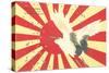 Old Japanese Flag with Crane-null-Stretched Canvas