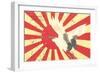 Old Japanese Flag with Crane-null-Framed Art Print