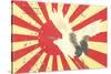 Old Japanese Flag with Crane-null-Stretched Canvas
