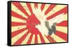 Old Japanese Flag with Crane-null-Framed Stretched Canvas