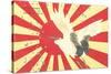 Old Japanese Flag with Crane-null-Stretched Canvas