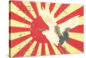 Old Japanese Flag with Crane-null-Stretched Canvas