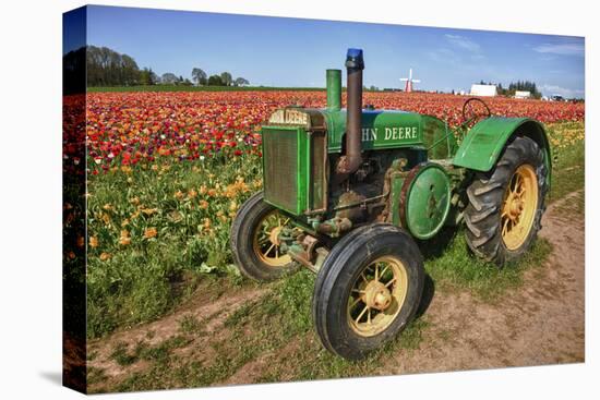 Old John Deere, Wooden Shoe Tulip Farm, Woodburn, Oregon, USA-Rick A^ Brown-Stretched Canvas