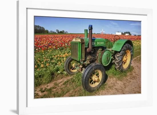 Old John Deere, Wooden Shoe Tulip Farm, Woodburn, Oregon, USA-Rick A^ Brown-Framed Photographic Print