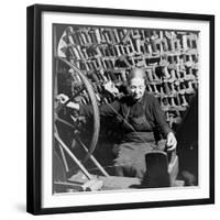 Old Lady at a Time Worn Wheel Winding Strands for Tapestries at Aubusson, France June 1946-David Scherman-Framed Photographic Print