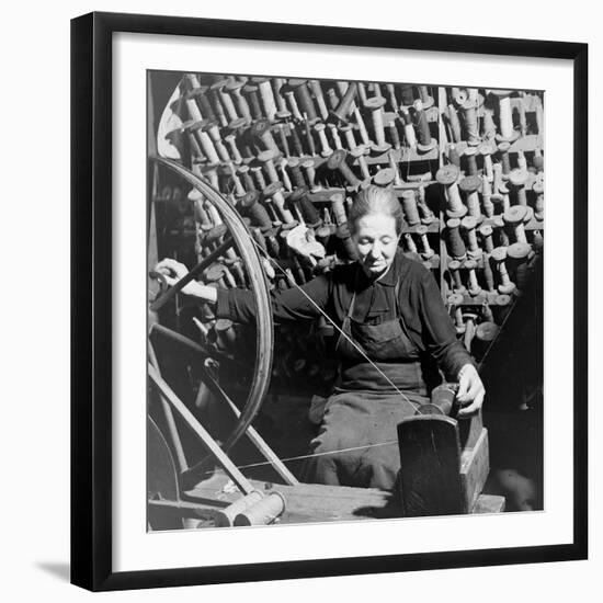 Old Lady at a Time Worn Wheel Winding Strands for Tapestries at Aubusson, France June 1946-David Scherman-Framed Photographic Print