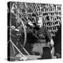 Old Lady at a Time Worn Wheel Winding Strands for Tapestries at Aubusson, France June 1946-David Scherman-Stretched Canvas