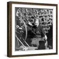 Old Lady at a Time Worn Wheel Winding Strands for Tapestries at Aubusson, France June 1946-David Scherman-Framed Photographic Print