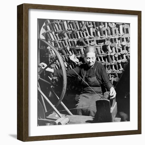 Old Lady at a Time Worn Wheel Winding Strands for Tapestries at Aubusson, France June 1946-David Scherman-Framed Photographic Print