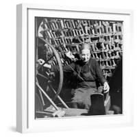 Old Lady at a Time Worn Wheel Winding Strands for Tapestries at Aubusson, France June 1946-David Scherman-Framed Photographic Print