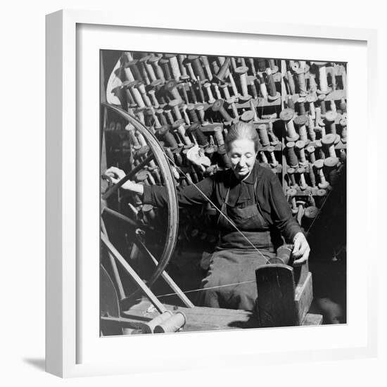 Old Lady at a Time Worn Wheel Winding Strands for Tapestries at Aubusson, France June 1946-David Scherman-Framed Photographic Print