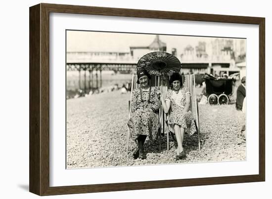 Old Lady Tourists at Beach-null-Framed Art Print