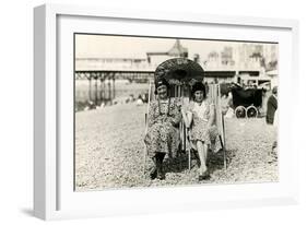 Old Lady Tourists at Beach-null-Framed Art Print