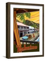 Old Lahaina Fishing Town with Surfer, Maui, Hawaii-Lantern Press-Framed Art Print