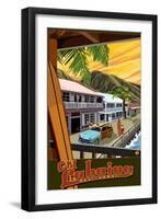 Old Lahaina Fishing Town with Surfer, Maui, Hawaii-Lantern Press-Framed Art Print