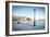 Old lantern in the Venetian harbour of Chania with lighthouse in background, Crete-Roberto Moiola-Framed Photographic Print