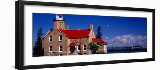 Old Mackinac Point Lighthouse and Mackinac Bridge, Mackinac, Michigan, USA-null-Framed Photographic Print
