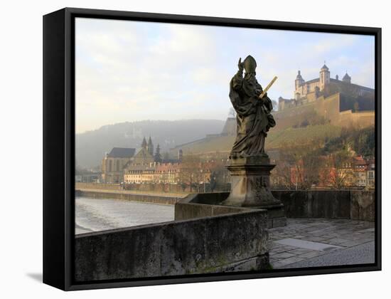 Old Main Bridge over River Main and Fortress Marienberg Behind, Wurzburg, Franconia, Bavaria, Germa-Hans Peter Merten-Framed Stretched Canvas